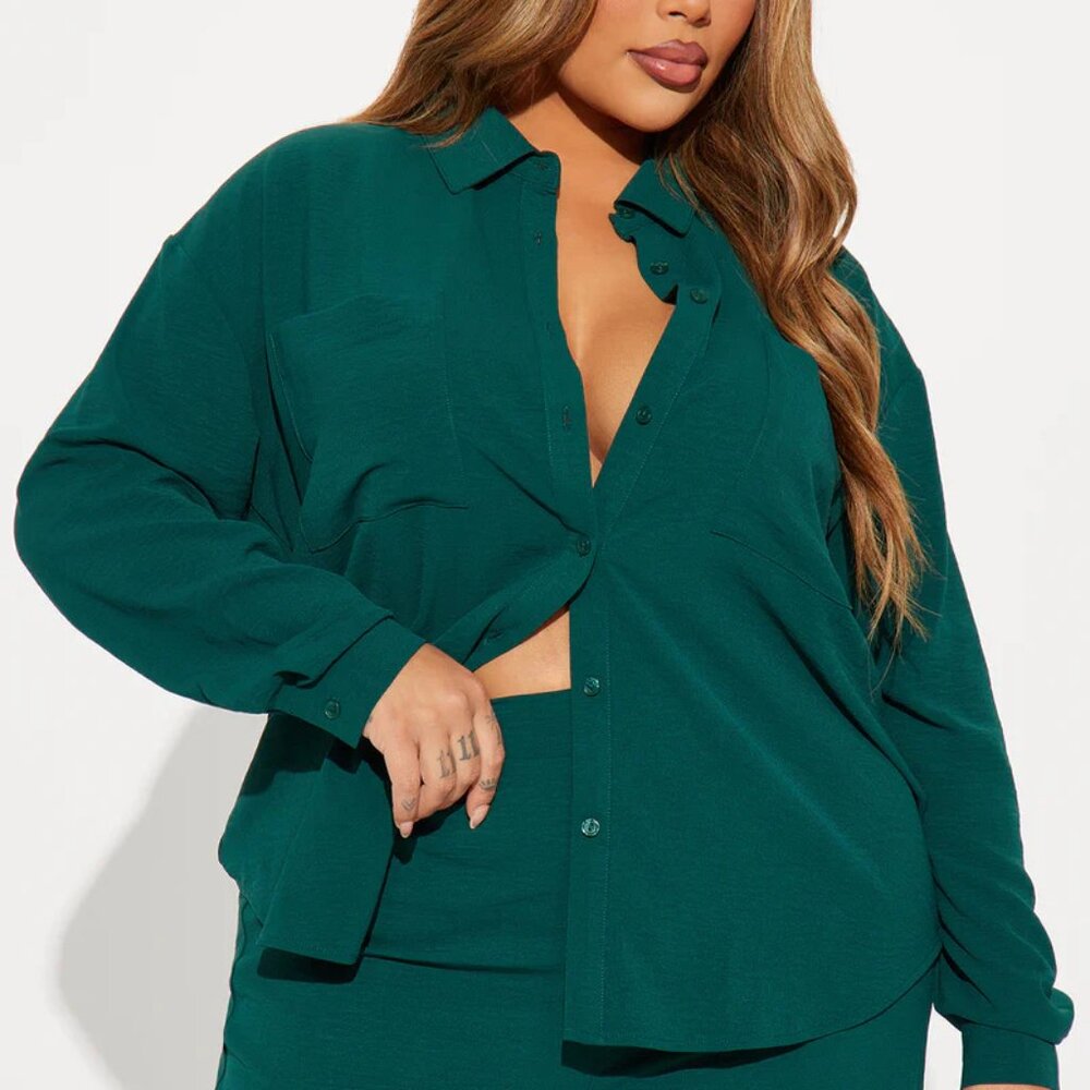 Fashion Nova Hunter Green Wide Leg Pants & Jumpsuit Set 1x